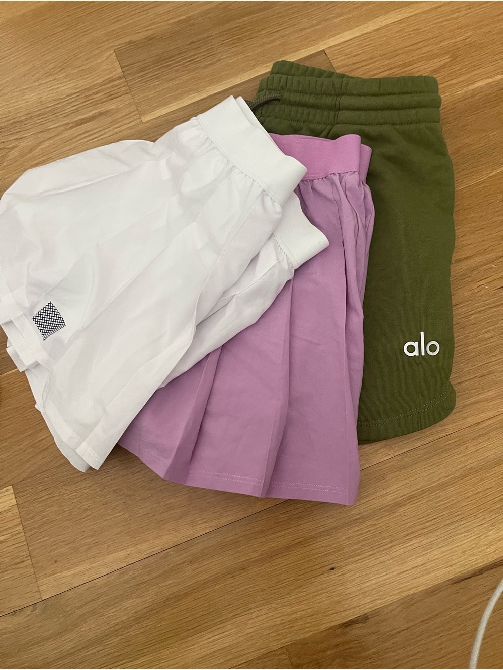 ALO Yoga Olive Green, Lavender and White Girls Skorts Trio - Picture 2 of 6